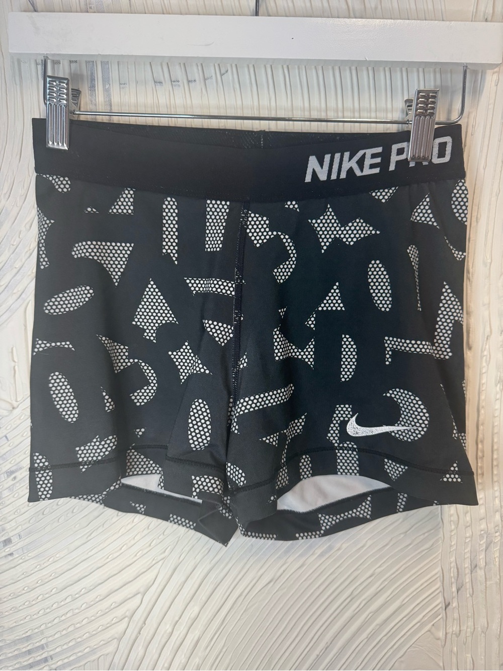 Nike Pro Black Shorts with White Geometric Print